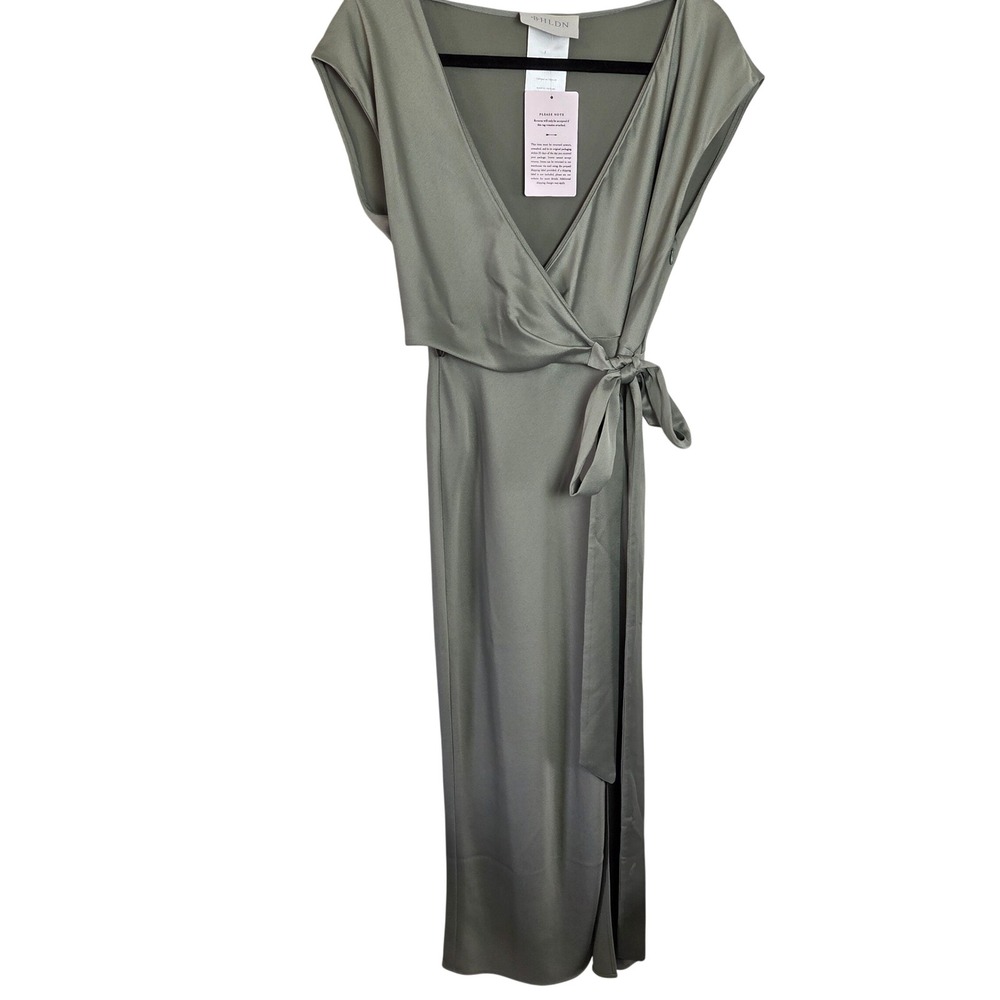 NWT BHLDN‎ Wrap Midi Dress Satin Tie Waist V Neck Wedding Guest Size 2 Green
